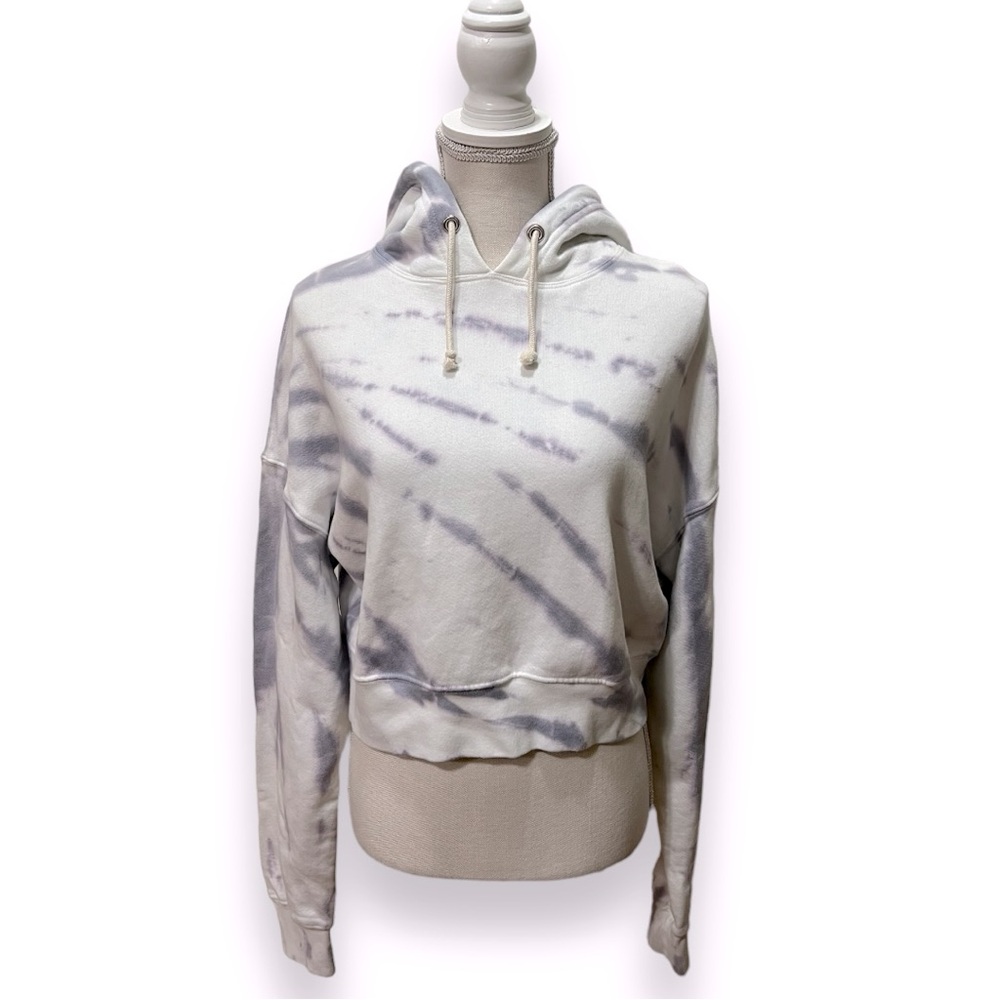 GOOD AMERICAN Cool Cropped Hoodie Sweatshirt Lilac Tie Dye Size 3 // Large NWT
